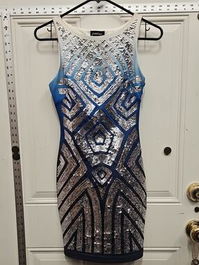bebe Silver Sequin Blue Ombre Mini Dress